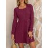 imageANRABESS Womens Long Sleeve Fall Dress 2025 Square Neck Casual Ribbed Knit Comfy Soft Short Sweater Dresses with PocketsBurgundy
