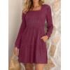 imageANRABESS Womens Long Sleeve Fall Dress 2025 Square Neck Casual Ribbed Knit Comfy Soft Short Sweater Dresses with PocketsBurgundy