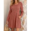 imageANRABESS Womens Long Sleeve Fall Dress 2025 Square Neck Casual Ribbed Knit Comfy Soft Short Sweater Dresses with PocketsBurnt Orange