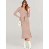 imageANRABESS Womens Long Sleeve Fall Dress 2025 V Neck Aline Tie Waist Ribbed Knit Bodycon Midi Sweater DressesAlmond