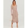 imageANRABESS Womens Long Sleeve Fall Dress 2025 V Neck Aline Tie Waist Ribbed Knit Bodycon Midi Sweater DressesAlmond