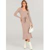 imageANRABESS Womens Long Sleeve Fall Dress 2025 V Neck Aline Tie Waist Ribbed Knit Bodycon Midi Sweater DressesAlmond
