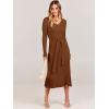 imageANRABESS Womens Long Sleeve Fall Dress 2025 V Neck Aline Tie Waist Ribbed Knit Bodycon Midi Sweater DressesCaramel