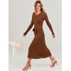 imageANRABESS Womens Long Sleeve Fall Dress 2025 V Neck Aline Tie Waist Ribbed Knit Bodycon Midi Sweater DressesCaramel
