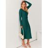 imageANRABESS Womens Long Sleeve Fall Dress 2025 V Neck Aline Tie Waist Ribbed Knit Bodycon Midi Sweater DressesDeep Green