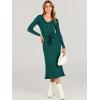 imageANRABESS Womens Long Sleeve Fall Dress 2025 V Neck Aline Tie Waist Ribbed Knit Bodycon Midi Sweater DressesDeep Green