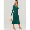 imageANRABESS Womens Long Sleeve Fall Dress 2025 V Neck Aline Tie Waist Ribbed Knit Bodycon Midi Sweater DressesDeep Green