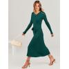 imageANRABESS Womens Long Sleeve Fall Dress 2025 V Neck Aline Tie Waist Ribbed Knit Bodycon Midi Sweater DressesDeep Green