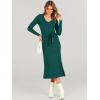 imageANRABESS Womens Long Sleeve Fall Dress 2025 V Neck Aline Tie Waist Ribbed Knit Bodycon Midi Sweater DressesDeep Green