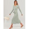 imageANRABESS Womens Long Sleeve Fall Dress 2025 V Neck Aline Tie Waist Ribbed Knit Bodycon Midi Sweater DressesGreen
