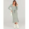 imageANRABESS Womens Long Sleeve Fall Dress 2025 V Neck Aline Tie Waist Ribbed Knit Bodycon Midi Sweater DressesGreen