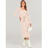 imageANRABESS Womens Long Sleeve Fall Dress 2025 V Neck Aline Tie Waist Ribbed Knit Bodycon Midi Sweater DressesLight Khaki
