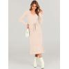 imageANRABESS Womens Long Sleeve Fall Dress 2025 V Neck Aline Tie Waist Ribbed Knit Bodycon Midi Sweater DressesLight Khaki