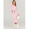 imageANRABESS Womens Long Sleeve Fall Dress 2025 V Neck Aline Tie Waist Ribbed Knit Bodycon Midi Sweater DressesPink