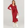 imageANRABESS Womens Long Sleeve Fall Dress 2025 V Neck Aline Tie Waist Ribbed Knit Bodycon Midi Sweater DressesRed