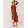 imageANRABESS Womens Long Sleeve Fall Dress 2025 V Neck Aline Tie Waist Ribbed Knit Bodycon Midi Sweater DressesRust