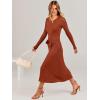imageANRABESS Womens Long Sleeve Fall Dress 2025 V Neck Aline Tie Waist Ribbed Knit Bodycon Midi Sweater DressesRust