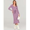imageANRABESS Womens Long Sleeve Fall Dress 2025 V Neck Aline Tie Waist Ribbed Knit Bodycon Midi Sweater DressesViolet