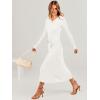 imageANRABESS Womens Long Sleeve Fall Dress 2025 V Neck Aline Tie Waist Ribbed Knit Bodycon Midi Sweater DressesWhite