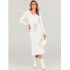 imageANRABESS Womens Long Sleeve Fall Dress 2025 V Neck Aline Tie Waist Ribbed Knit Bodycon Midi Sweater DressesWhite