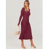 imageANRABESS Womens Long Sleeve Fall Dress 2025 V Neck Aline Tie Waist Ribbed Knit Bodycon Midi Sweater DressesWine Red