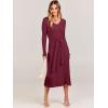 imageANRABESS Womens Long Sleeve Fall Dress 2025 V Neck Aline Tie Waist Ribbed Knit Bodycon Midi Sweater DressesWine Red
