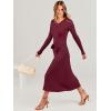 imageANRABESS Womens Long Sleeve Fall Dress 2025 V Neck Aline Tie Waist Ribbed Knit Bodycon Midi Sweater DressesWine Red