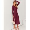 imageANRABESS Womens Long Sleeve Fall Dress 2025 V Neck Aline Tie Waist Ribbed Knit Bodycon Midi Sweater DressesWine Red