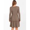 imageANRABESS Womens Long Sleeve Ribbed Short Dresses 2025 Fall Knit A Line Flowy Tiered Casual Mini Sweater Dress with PocketsLight Brown