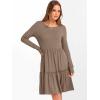 imageANRABESS Womens Long Sleeve Ribbed Short Dresses 2025 Fall Knit A Line Flowy Tiered Casual Mini Sweater Dress with PocketsLight Brown