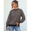 imageANRABESS Womens Oversized Striped Sweaters Long Sleeve Crewneck Casual Side Slit Pullover Tops 2025 Fall Trendy OutfitsBlack Khaki