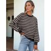 imageANRABESS Womens Oversized Striped Sweaters Long Sleeve Crewneck Casual Side Slit Pullover Tops 2025 Fall Trendy OutfitsBlack Khaki