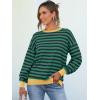 imageANRABESS Womens Oversized Striped Sweaters Long Sleeve Crewneck Casual Side Slit Pullover Tops 2025 Fall Trendy OutfitsDark Blue Green
