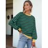 imageANRABESS Womens Oversized Striped Sweaters Long Sleeve Crewneck Casual Side Slit Pullover Tops 2025 Fall Trendy OutfitsDark Blue Green