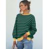imageANRABESS Womens Oversized Striped Sweaters Long Sleeve Crewneck Casual Side Slit Pullover Tops 2025 Fall Trendy OutfitsDark Blue Green
