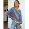 imageANRABESS Womens Oversized Striped Sweaters Long Sleeve Crewneck Casual Side Slit Pullover Tops 2025 Fall Trendy OutfitsGreen Pink