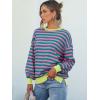 imageANRABESS Womens Oversized Striped Sweaters Long Sleeve Crewneck Casual Side Slit Pullover Tops 2025 Fall Trendy OutfitsGreen Pink
