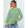 imageANRABESS Womens Oversized Striped Sweaters Long Sleeve Crewneck Casual Side Slit Pullover Tops 2025 Fall Trendy OutfitsGreen White