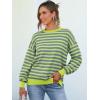 imageANRABESS Womens Oversized Striped Sweaters Long Sleeve Crewneck Casual Side Slit Pullover Tops 2025 Fall Trendy OutfitsGrey Bright Green
