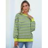 imageANRABESS Womens Oversized Striped Sweaters Long Sleeve Crewneck Casual Side Slit Pullover Tops 2025 Fall Trendy OutfitsGrey Bright Green