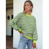 imageANRABESS Womens Oversized Striped Sweaters Long Sleeve Crewneck Casual Side Slit Pullover Tops 2025 Fall Trendy OutfitsGrey Bright Green