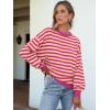 imageANRABESS Womens Oversized Striped Sweaters Long Sleeve Crewneck Casual Side Slit Pullover Tops 2025 Fall Trendy OutfitsHot Pink Yellow