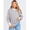 imageANRABESS Womens Oversized Sweaters Fall 2025 Fashion Crewneck Batwing Long Sleeve Side Slit Knit Pullover Sweater TopsBeige Grey