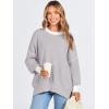 imageANRABESS Womens Oversized Sweaters Fall 2025 Fashion Crewneck Batwing Long Sleeve Side Slit Knit Pullover Sweater TopsBeige Grey