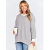 imageANRABESS Womens Oversized Sweaters Fall 2025 Fashion Crewneck Batwing Long Sleeve Side Slit Knit Pullover Sweater TopsBeige Grey