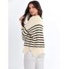 imageANRABESS Womens Oversized Sweaters Fall 2025 Fashion Crewneck Batwing Long Sleeve Side Slit Knit Pullover Sweater TopsBeige Stripe Black