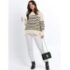 imageANRABESS Womens Oversized Sweaters Fall 2025 Fashion Crewneck Batwing Long Sleeve Side Slit Knit Pullover Sweater TopsBeige Stripe Black