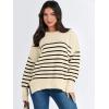 imageANRABESS Womens Oversized Sweaters Fall 2025 Fashion Crewneck Batwing Long Sleeve Side Slit Knit Pullover Sweater TopsBeige Stripe Black
