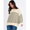 imageANRABESS Womens Oversized Sweaters Fall 2025 Fashion Crewneck Batwing Long Sleeve Side Slit Knit Pullover Sweater TopsBeige Stripe Black