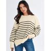imageANRABESS Womens Oversized Sweaters Fall 2025 Fashion Crewneck Batwing Long Sleeve Side Slit Knit Pullover Sweater TopsBeige Stripe Black